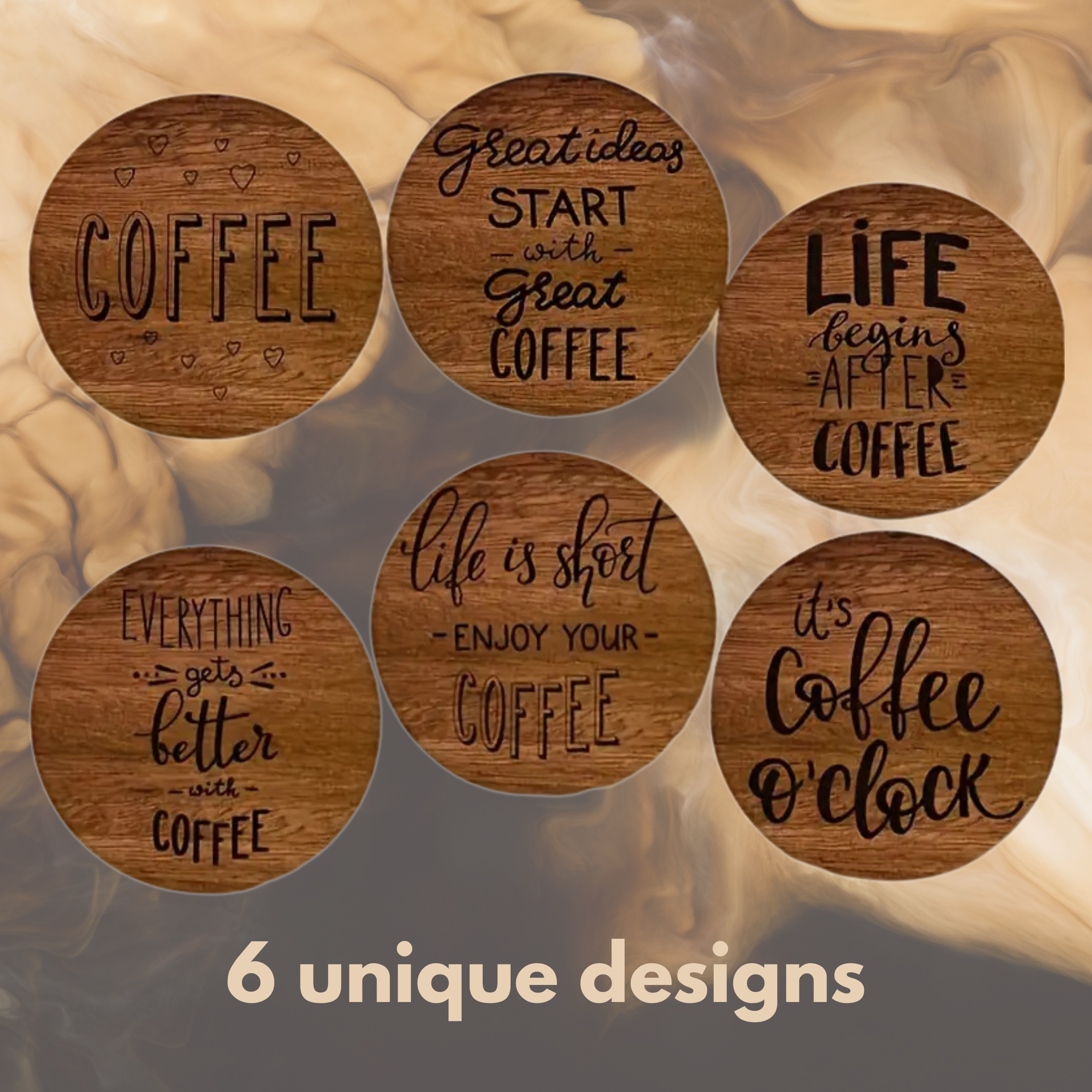 Coffee Lover Wooden Mug Coasters