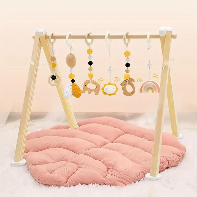 Wooden Baby Gym with 6 Hanging Toys