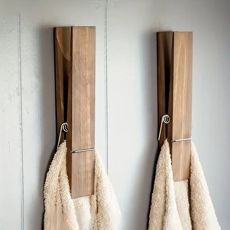 Wooden Towel Holder with Clothespin